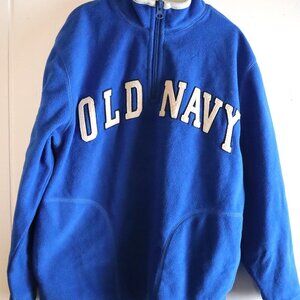 Vtg Old Navy Logo Fleece Half Zip Pullover Blue White Boys Medium